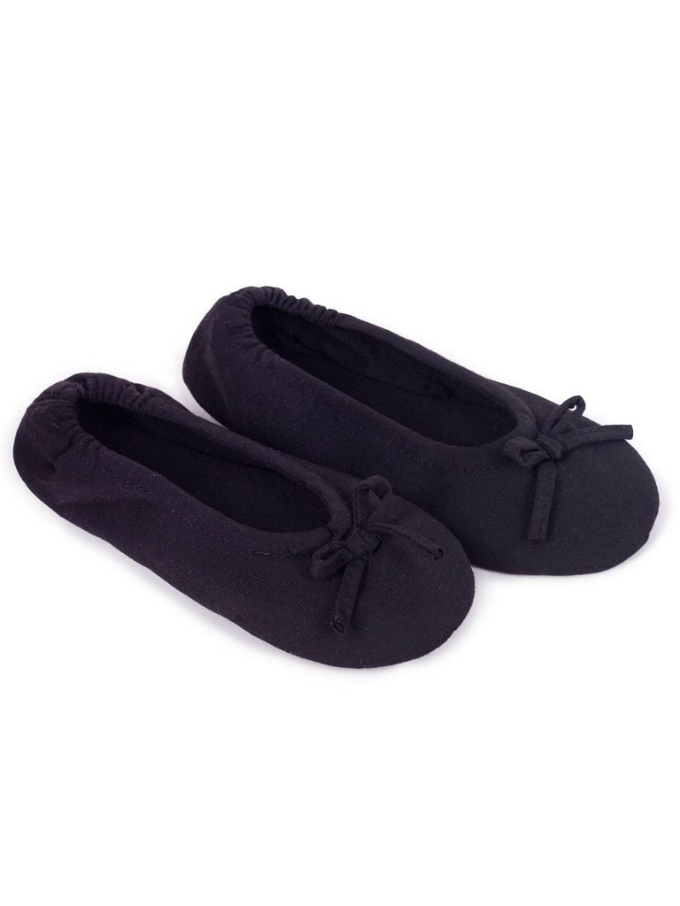 Weiche Damen Ballerina Hausschuhe mit Schleife schwarz Produktbild 