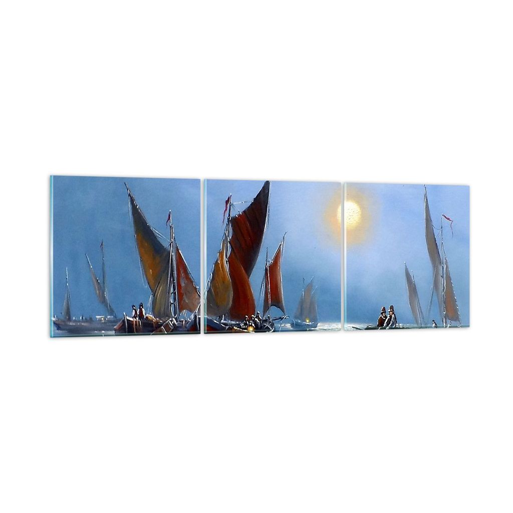 Bilder auf glas - Boote Sonne Fischer Angeln - 120x40cm - Glasbilder - Wandbilder - Kunstdruck - zum Aufhängen bereit - Wanddekoration aus Glas - ...