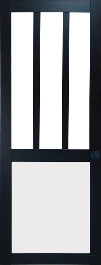 Porte Coulissante Type Verrière Atelier 204x83 cm Cadre Noir Panneau Blanc
