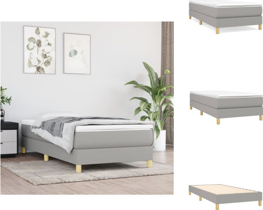 vidaXL Boxspringbett Hellgrau 90x200 cm Stoff - Betten & Bettgestelle