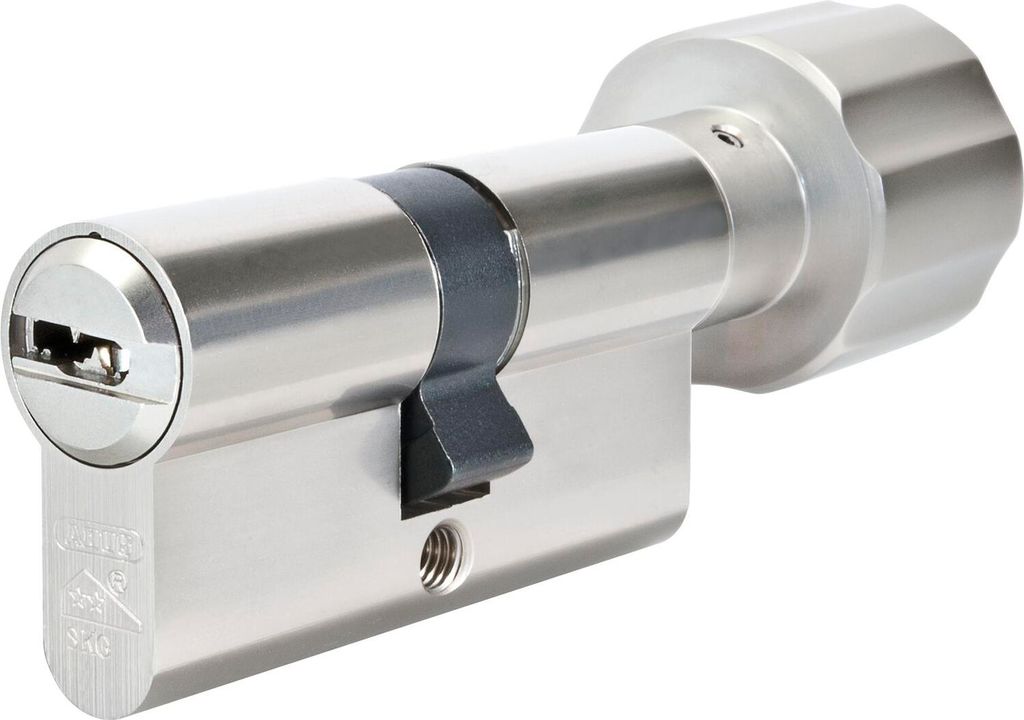 Abus Knaufzylinder x12R, Schließzylinder verschiedensperrend 45/K65 inklusive 5 Schlüssel, Messing vernickelt matt