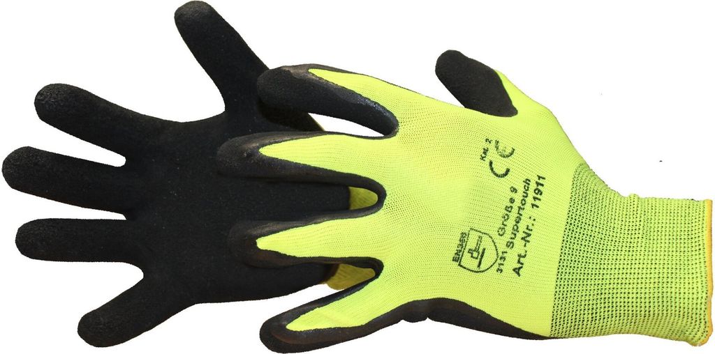 Nylon-Strickhandschuhe Gr. 9, 'Super-Touch' schwarz/gelb EN388 Kat.2 / Paar