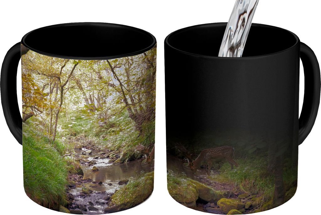 MuchoWow Zauber Tasse Zaubertasse Magic Hirsch - Baum - Wald 350 ml Farbwechsel Becher Geschenk Geschenkidee - Magic-Tasse - Fototasse - Keramikt...