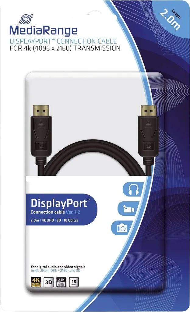 Cavo DisplayPort MediaRange MRCS159 2m | Gaming 4K 60FPS | Zero Lag
