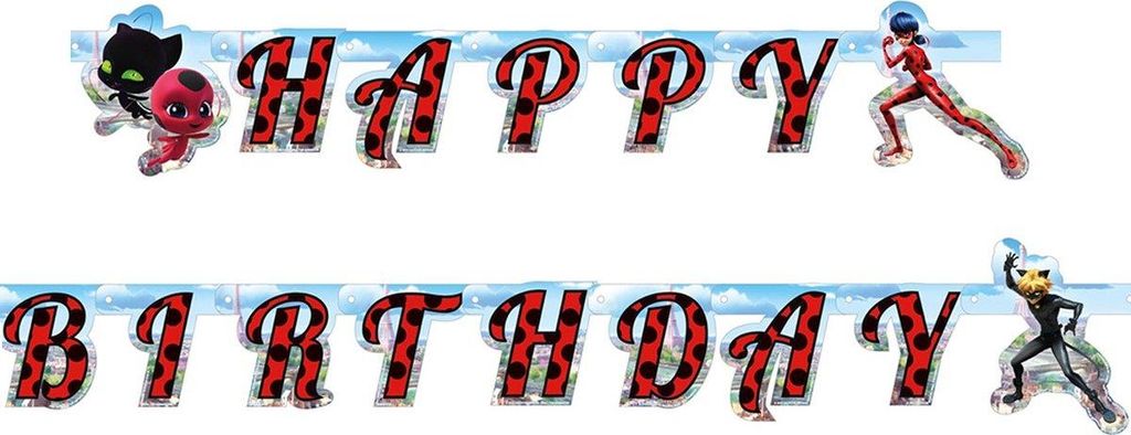 Amscan Kartonnen Miraculous Ladybug happy birthday slinger Productafbeelding 
