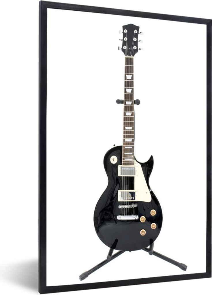 MuchoWow Gerahmtes Poster Eine schwarze E-Gitarre 60x90 cm - Poster mit Schwarzem Bilderrahmen Wandposter Rahmen Foto Bilder - Kunst