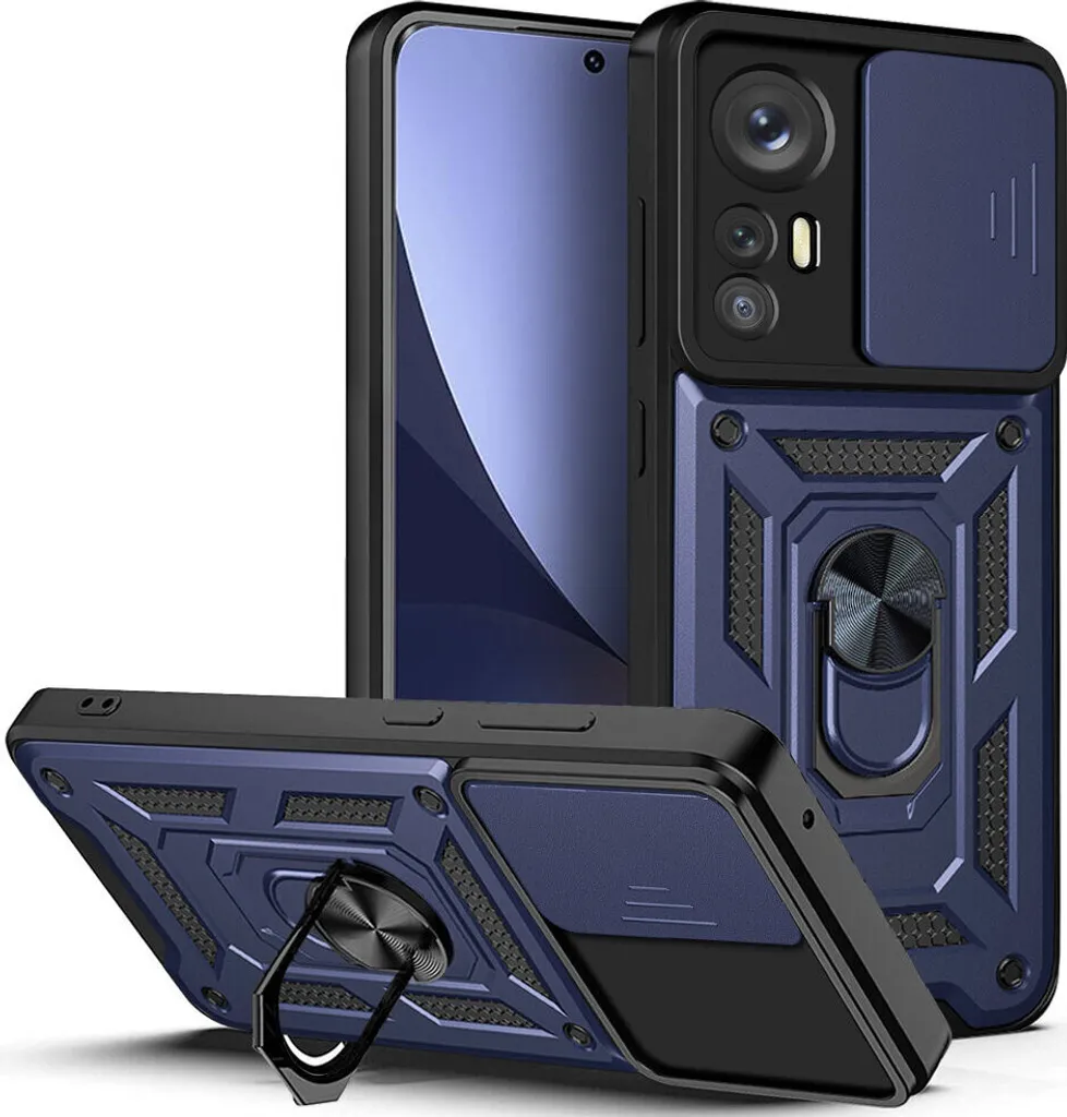 Custodia Xiaomi 12 Pro Blu con Anello e Protezione Cam | Shockproof