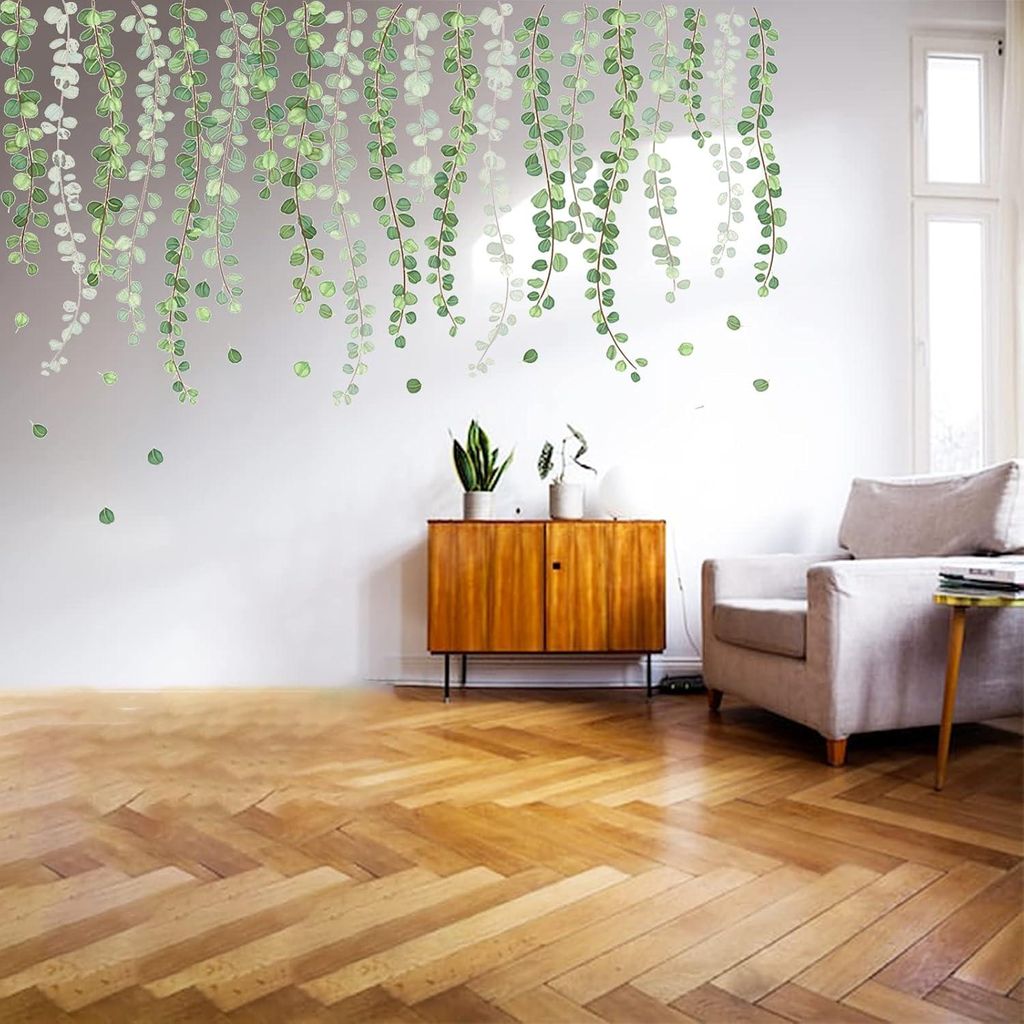 Weinstock Blätter Wandsticker - Grüne Pflanzen Abnehmbare Wandsticker zur Dekoration von Wohnzimmer, Flur, Schlafzimmer, Büro, Kinderzimmer, Bad...