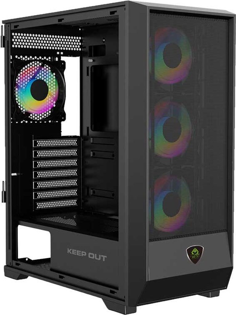 KeepOut XC-501 MESH PC-Gaming-Gehäuse für ATX/Micro-ATX/ITX mit ARGB-Beleuchtung und schwarzem Hartglas