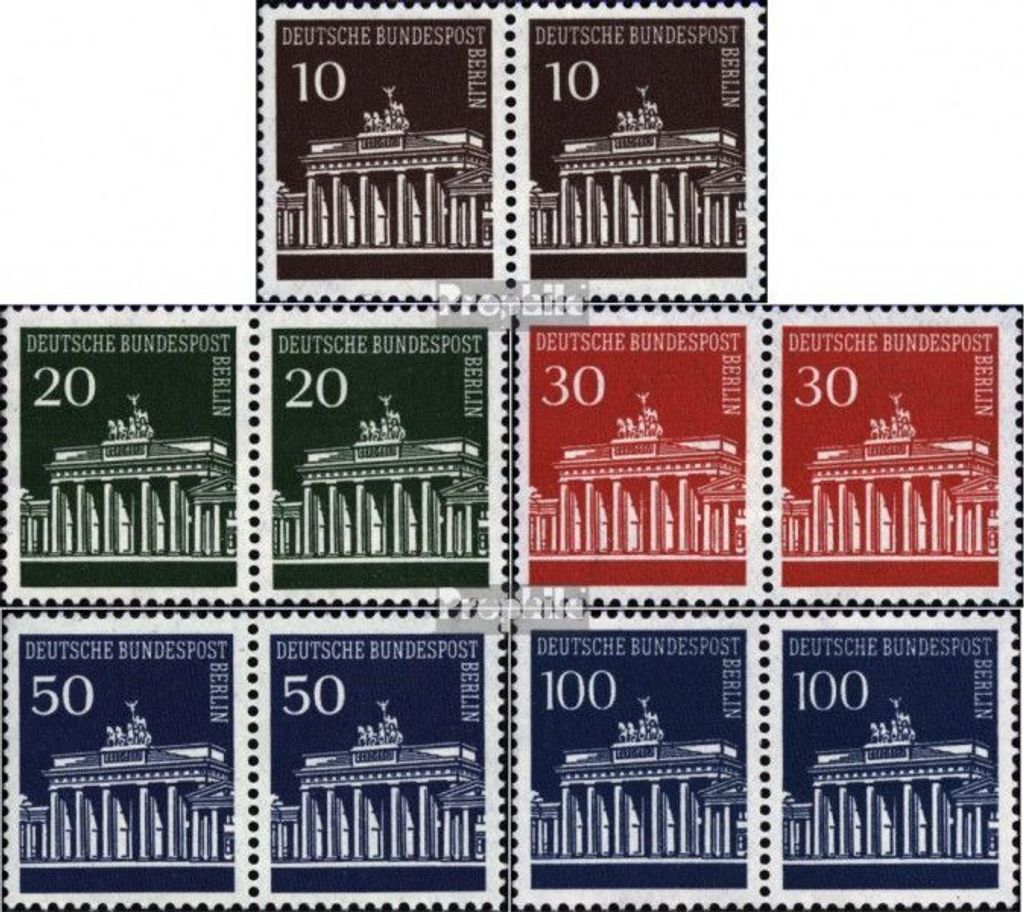 Briefmarken Berlin (West) 1966 Mi 286wP-290wP waagerechte Paare (kompl.Ausg.) postfrisch Brandenburger Tor