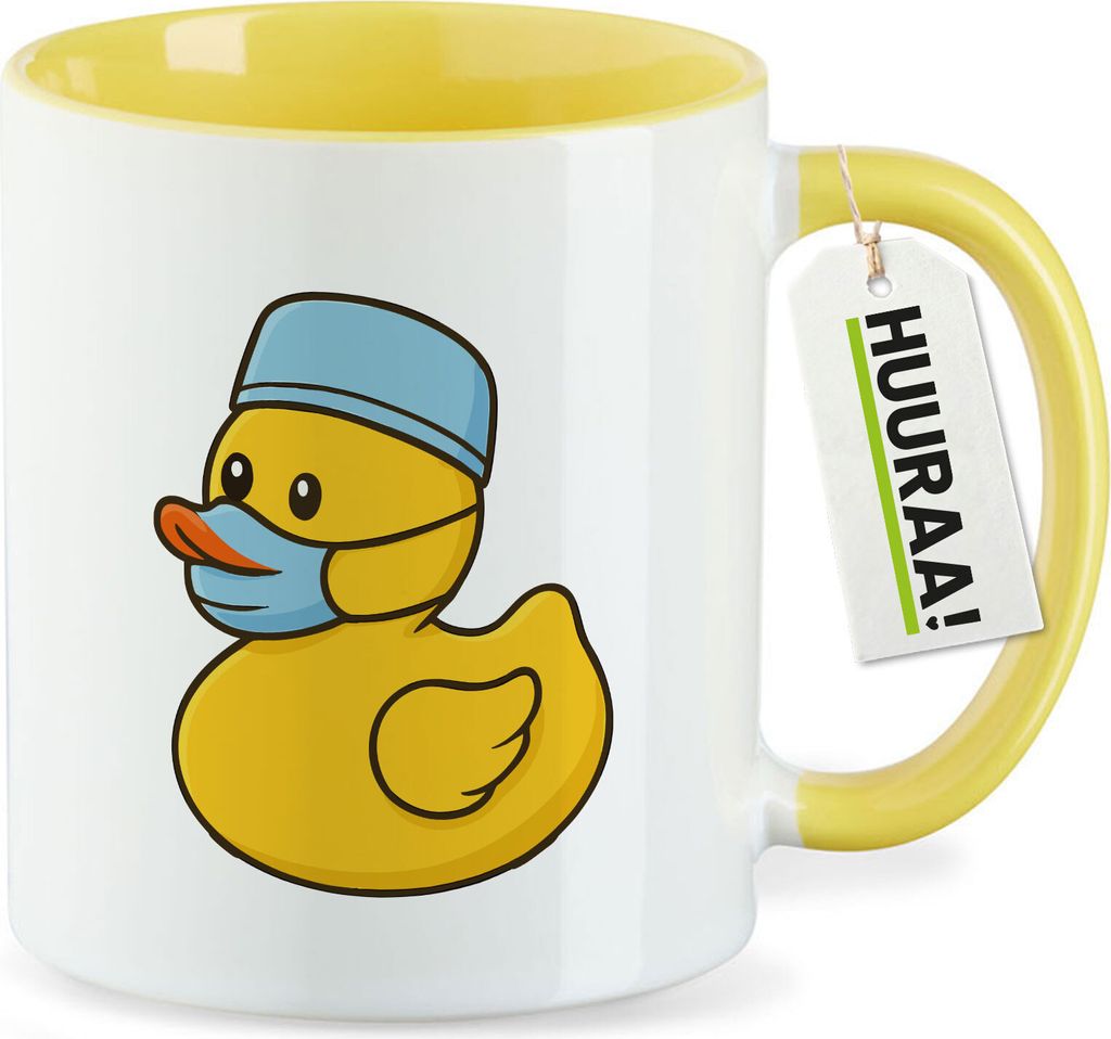 Huuraa Kaffeetasse Quietscheente Gesundheits- und Krankenpflege Comic Gummiente 330ml Gelb Keramik Kaffeebecher Geschenkidee
