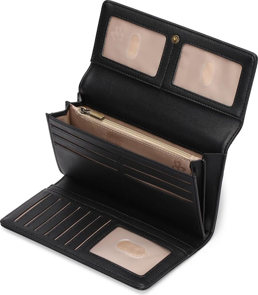 Hochwertiges Material Geldbörse Damen Portemonnaie Damen aus glattem und weichem Kunstleder RFID Blocking groß und im Langformat Geldbeutel Damen