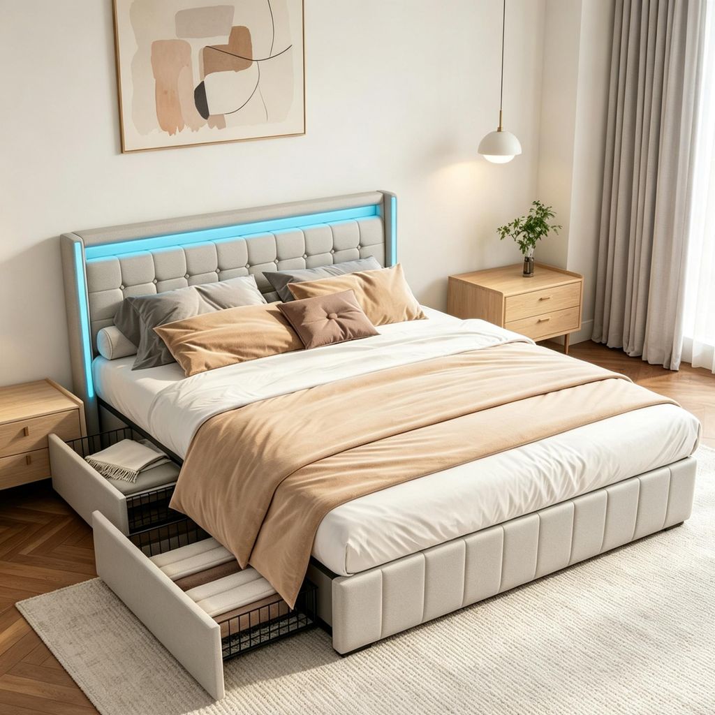 Letto imbottito INONEFT, 180 x 200 cm, con contenitore, Immagine del prodotto 