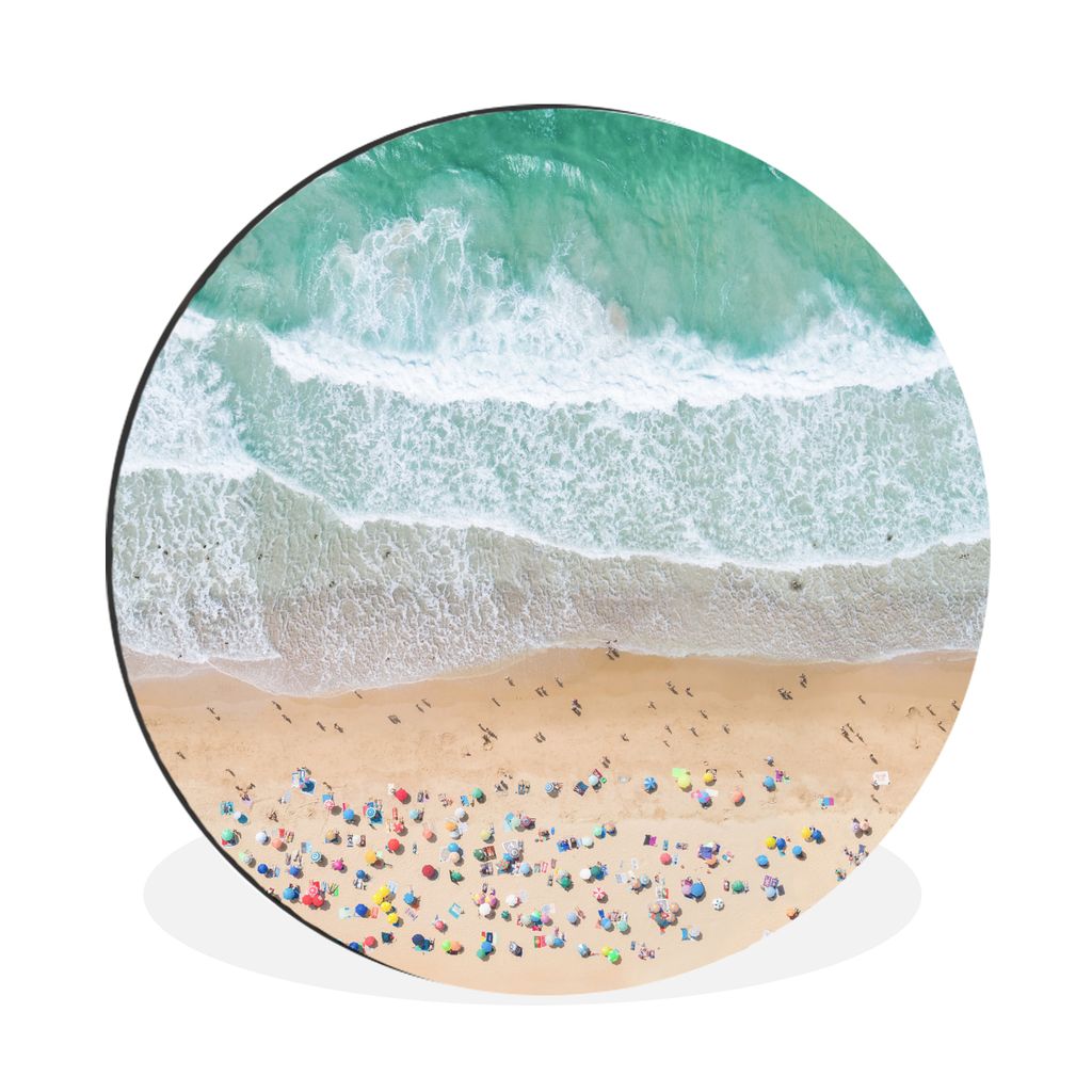 MuchoWow Aluminium Wandkreis Meer - Strand - Sonnenschirme - Wasser - Sommer Ø 90 cm Wanddeko Modern Wohnzimmer - Mauerkreis - Wandbilder - Rund...