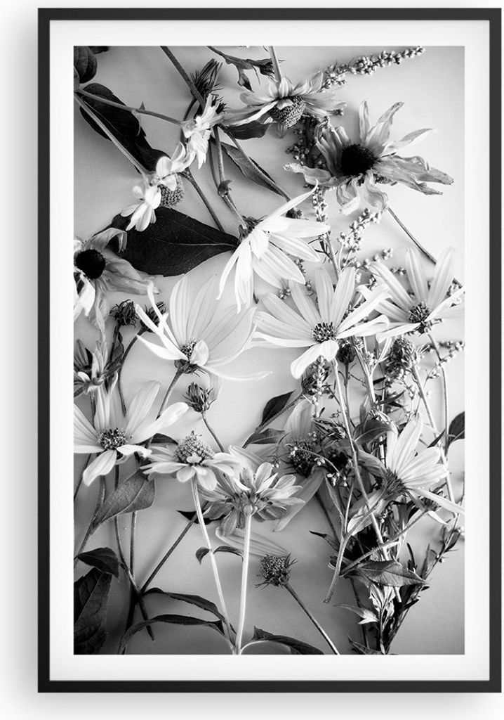 Gerahmtes Poster - Schwarzer Rahmen - Blumen Schwarzweiß Fotografie - 61x91,5 cm - Wand Bild - Wanddeko - Wandbilder - Kunstposter - Wandposter - ...