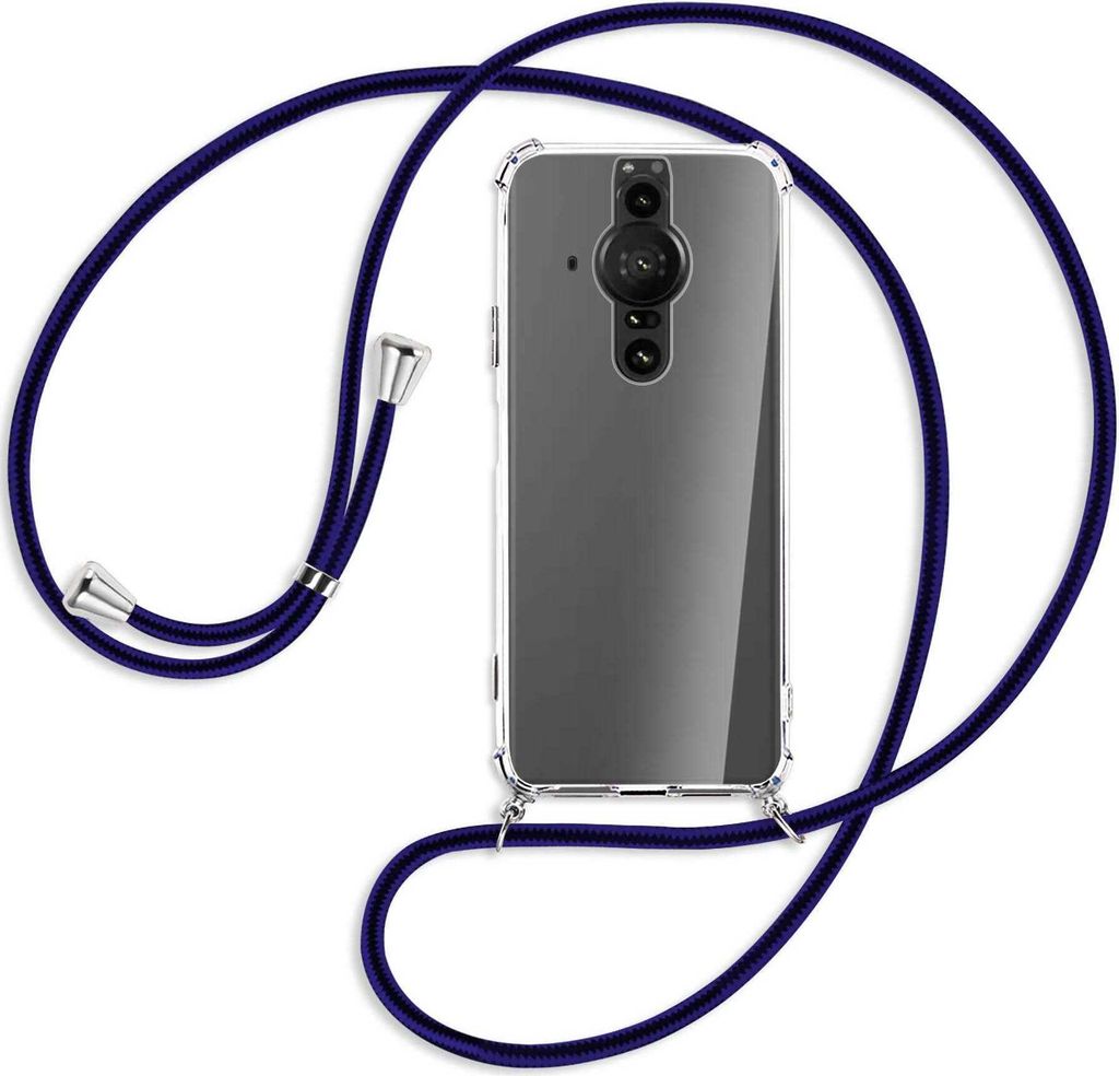 Handykette Backcover-Schutzhülle mit Band (Metall silberfarben) für Sony Xperia PRO-I - schwarz+dunkelblau