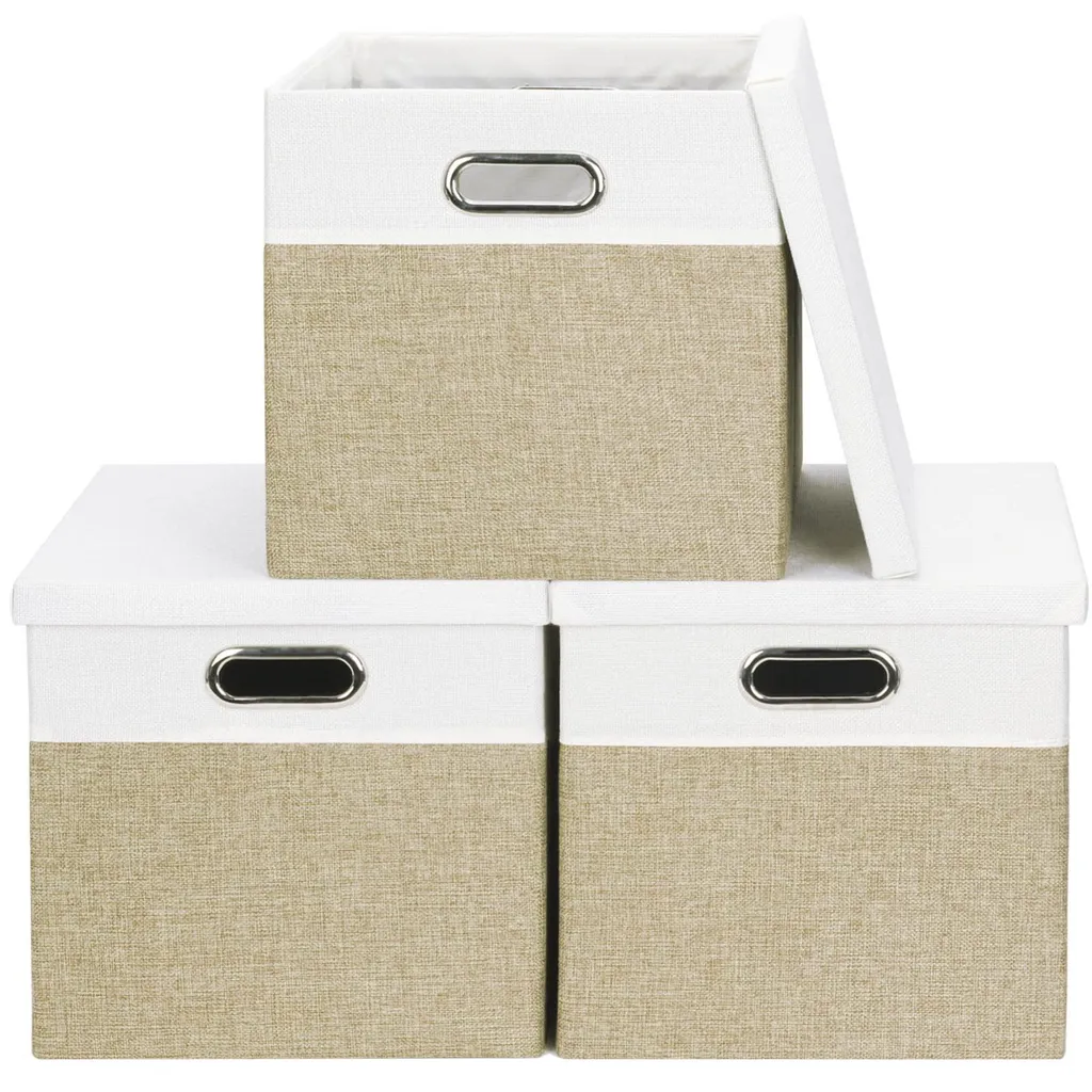 Boîte de rangement avec couvercle pliable 30x30 cm lot de 3 marron