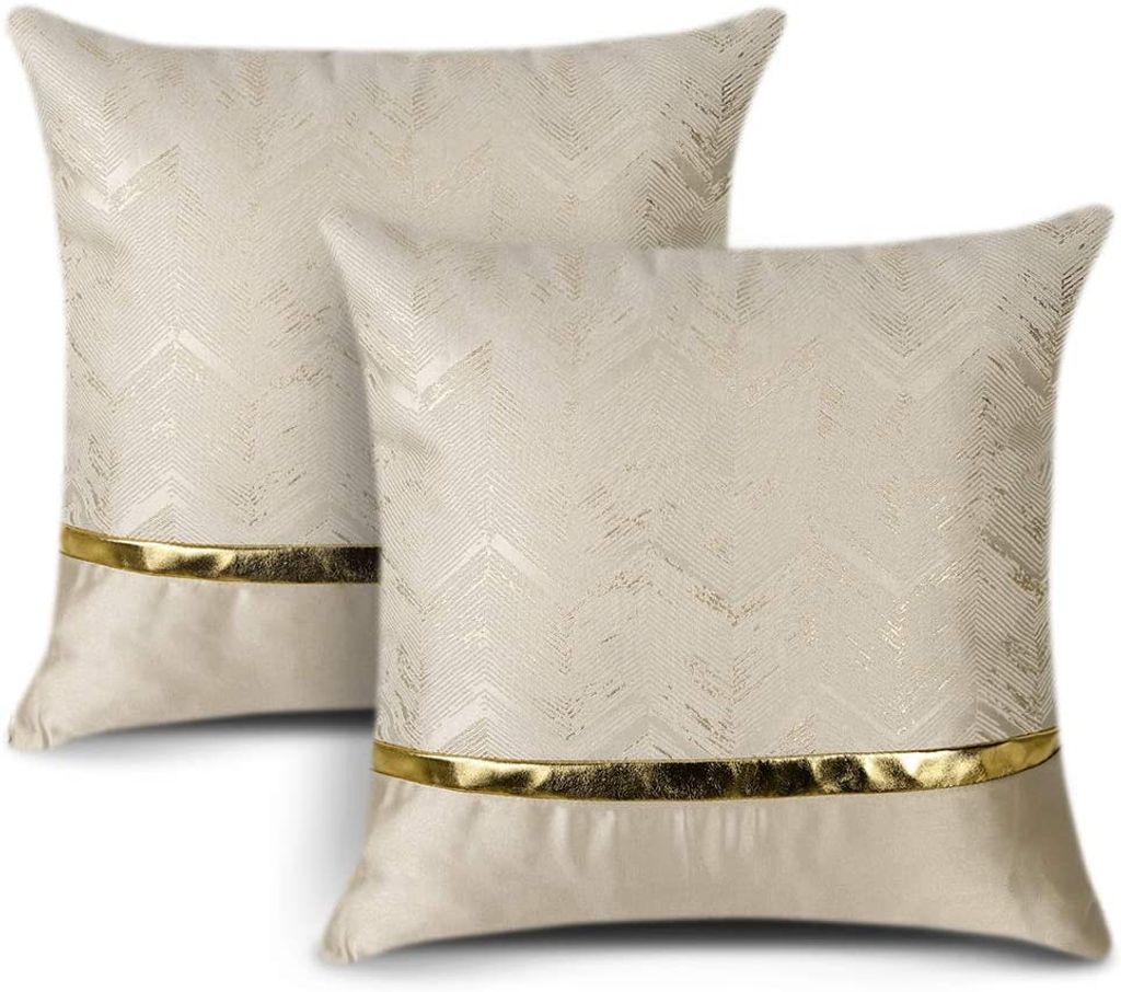 2er Set Kissenbezug für Sofa Auto Schlafzimmer r Moderne Minimalist Goldenen Ledernähten Wellenstreifen Dekokissen Kissenhülle Kissen Fall 45x45...