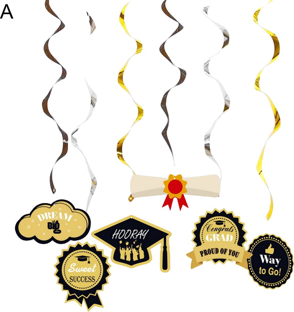 6pcs/set Spiralhängedekorationen kreative Buchstaben Design stolz auf Sie 2022 Abschlusszeit Wirbelnde Dekorationen für den Abschlussball-A