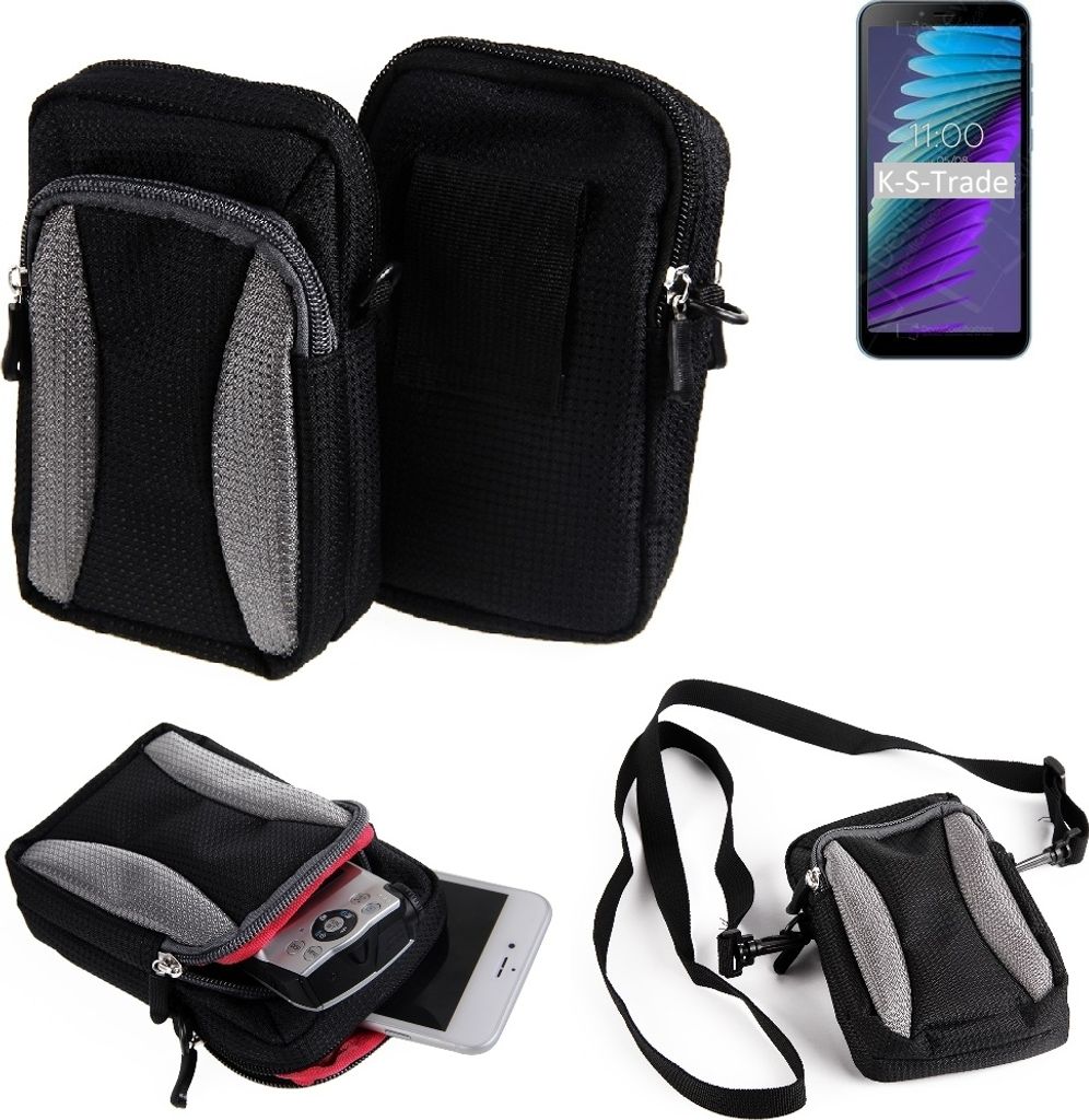 K-S-Trade Holster Schutz Hülle kompatibel mit BQ Mobile BQ-5765L Clever Handy Hülle Gürteltasche Umhängetasche mit Zusatzfach schwarz