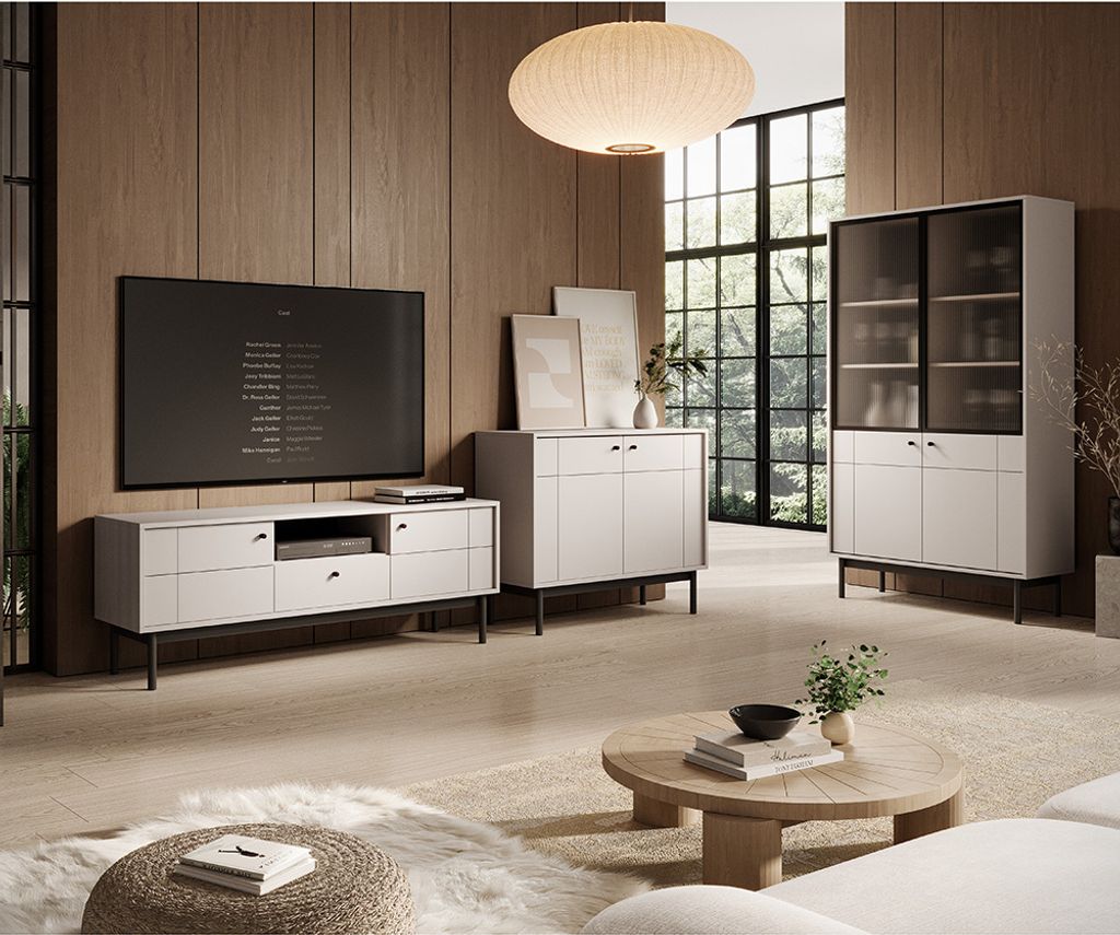 Wohnzimmer Set inkl. Vitrinenschrank in kaschmir JANTAR-160, 3-teilig