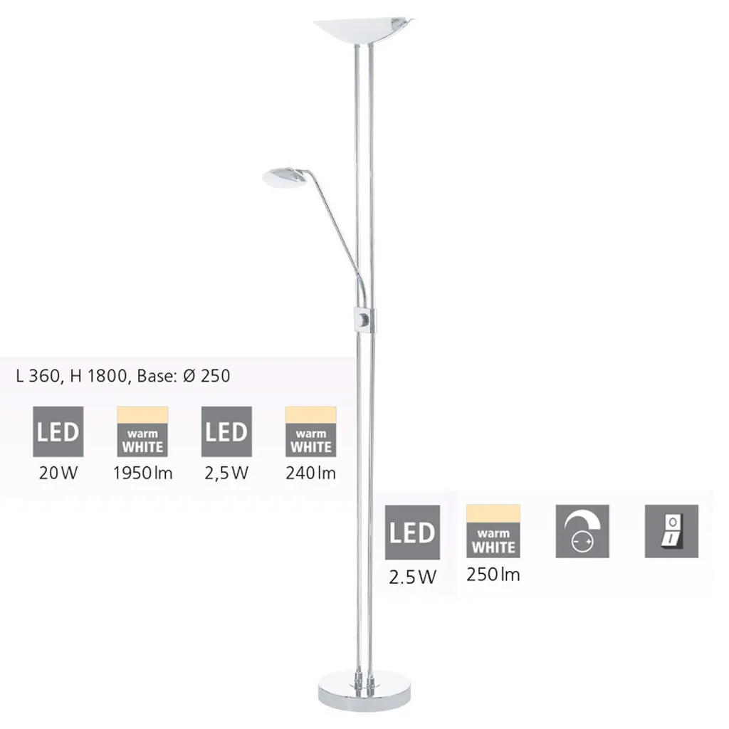 Lampadaire LED Design Blanc et Chrome Baya pour Salon et Bureau Chic