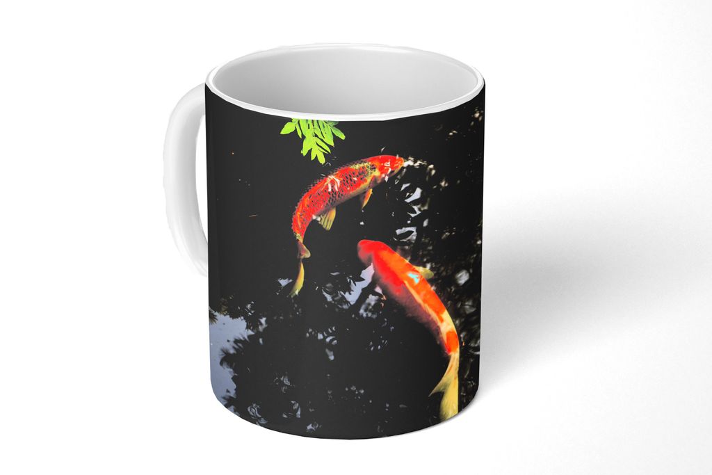 KitchenYeah Tasse Kaffeetasse Kaffeebecher 350 ml Zwei Koi-Karpfen um einen Teich Teetasse - Fototasse - Becher - Keramikbecher - Teebecher - Kaf...