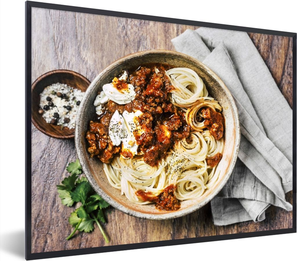 MuchoWow MuchoWow Gerahmtes Poster Spaghetti mit Mozzarella 40x30 cm - Poster mit zchwarzem Bilderrahmen - Kunstposter - Wanddekorationen