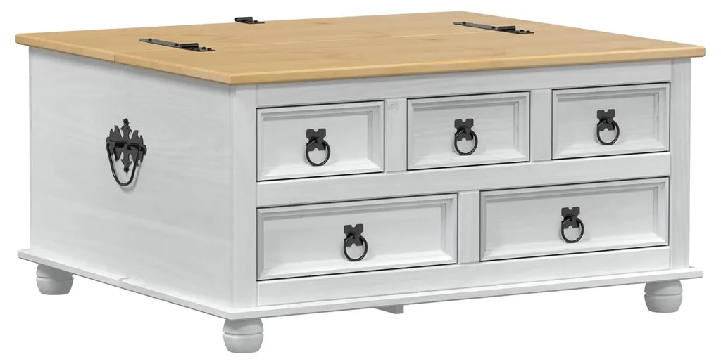 Malle de rangement blanche en bois massif de pin avec couvercle relevable