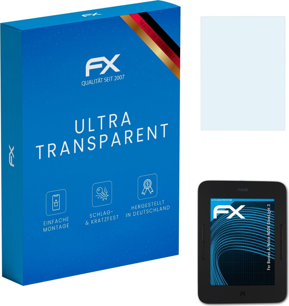 atFoliX FX-Clear 2x Schutzfolie kompatibel mit Barnes & Noble NOOK GlowLight 3 Displayschutzfolie