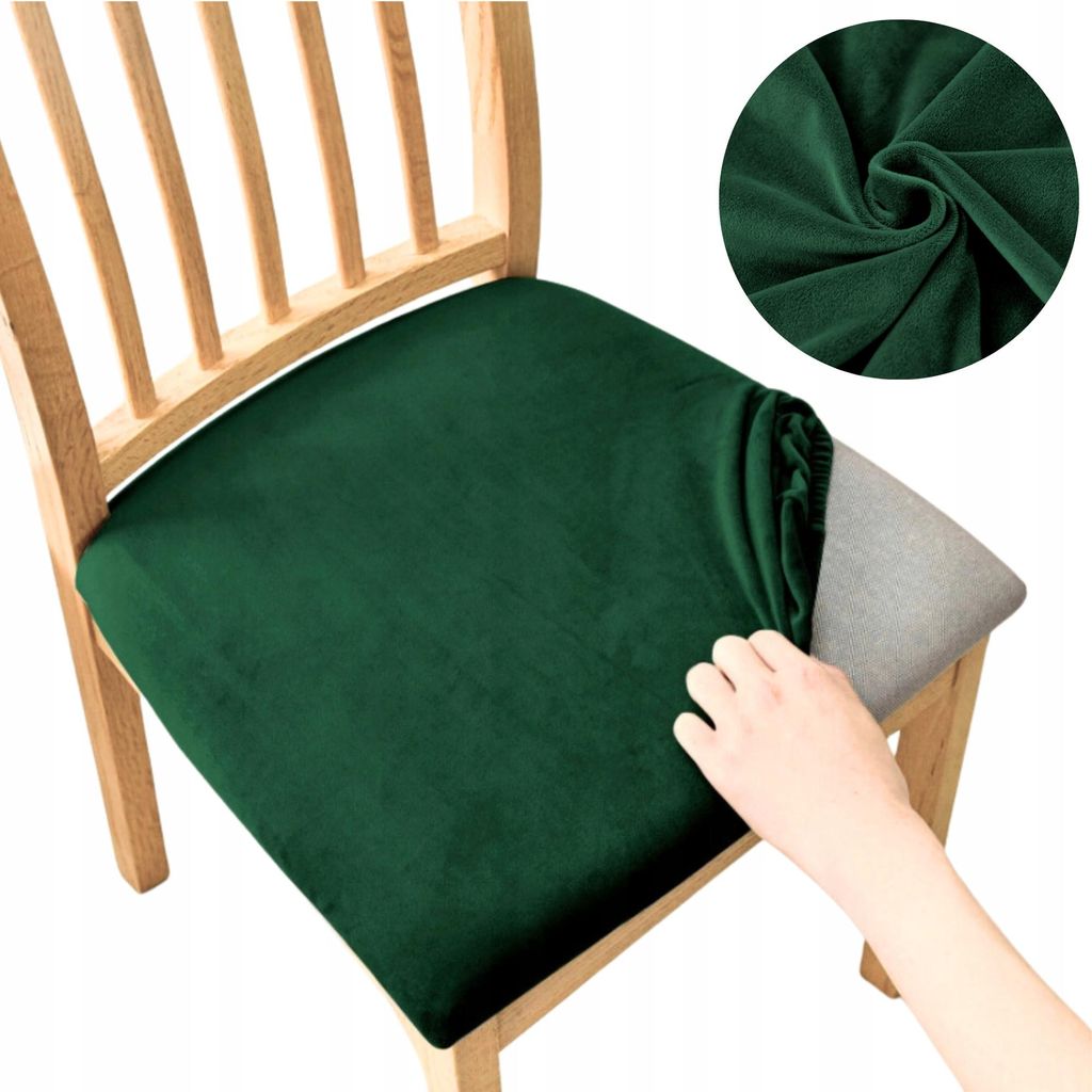 Stretch Sitzbezug für Stühle - 40 x 40 cm - Grün Samt - Produktbild 