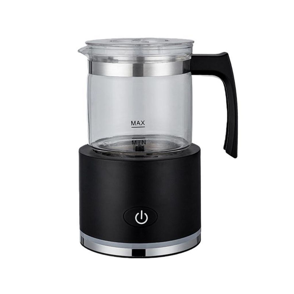 FORSMANO Elektrischer Milchaufschäumer, 350ml, 4 Modi, Heiß & Kalt, Automatische Abschaltung, Glas, Antihaft, Schwarz