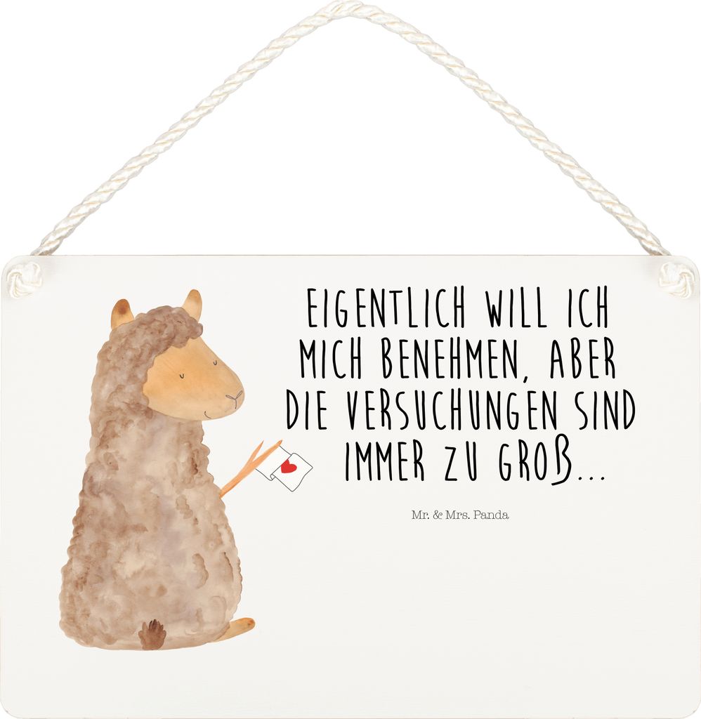 Mr. & Mrs. Panda Wandbild Holz Alpaka Fahne DIN A5 - Weiß - Geschenk, Alpakas, Lamas, Türschild, wandtafel, Liebe, Lama, holzbild, Schild, kleine...
