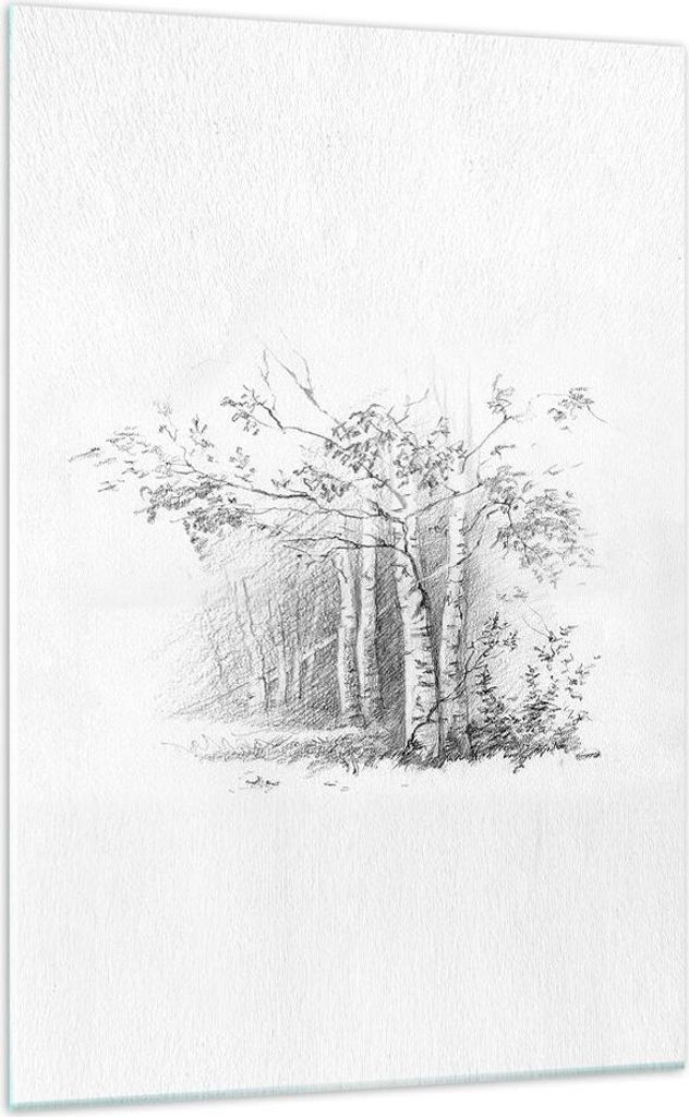 Bilder auf glas - Einteilig - Skizze Wald Birke - 70x100cm - Glasbilder - Wandbilder - Bilder - zum Aufhängen bereit - Wanddekoration aus Glas - G...