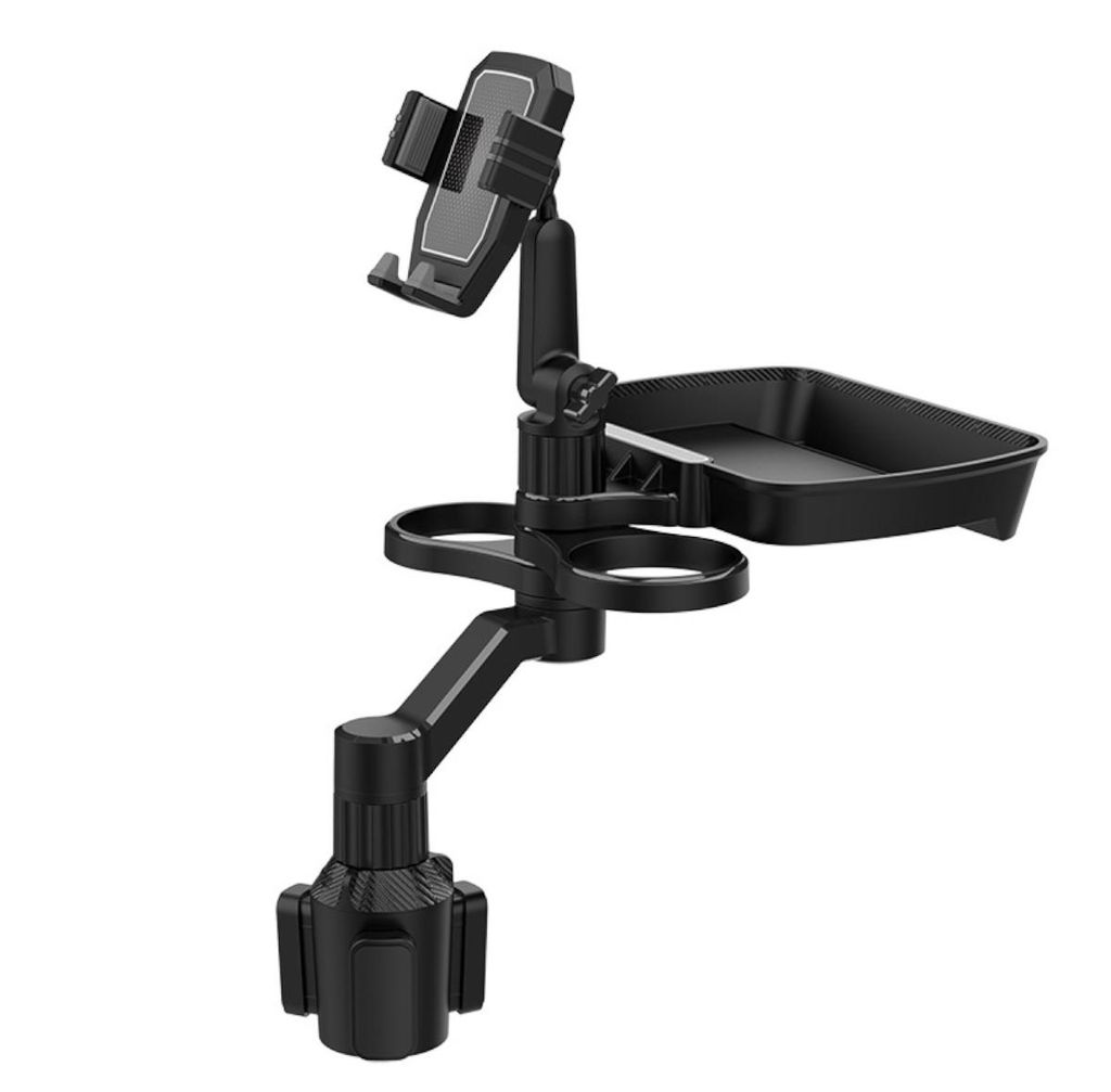 360° Drehbarer Auto Tisch & Becherhalter, Multifunktional, Getränke & Handyhalter mit Ablage, Verstellbar, Praktisch für Auto Innenraum