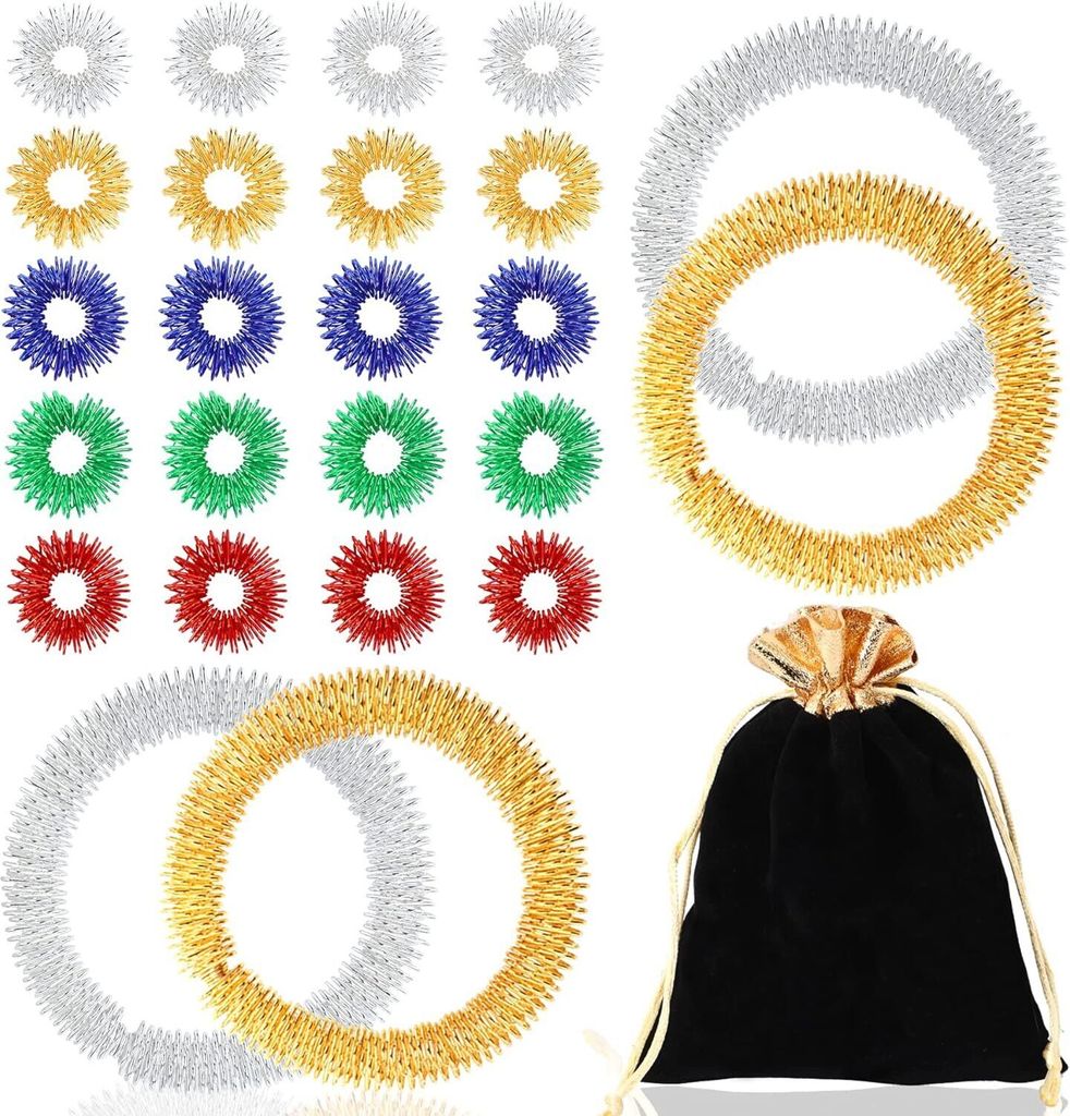 25 Stück Akupressur Ring Set, Massageringe Für Finger, Akupressur Ring Set für Stress Reduzierstück und Förderung der Durchblutung Akkupressur...