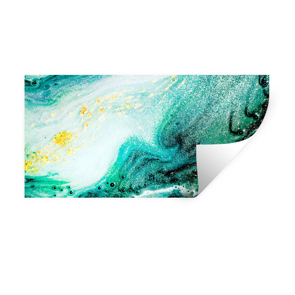 MuchoWow Wandtattoo Wandsticker Wandaufkleber Marmoroptik - Blau - Gold - Glitzer - Luxus - Marmor 40x20 cm Selbstklebend und Repositionierbar - ...