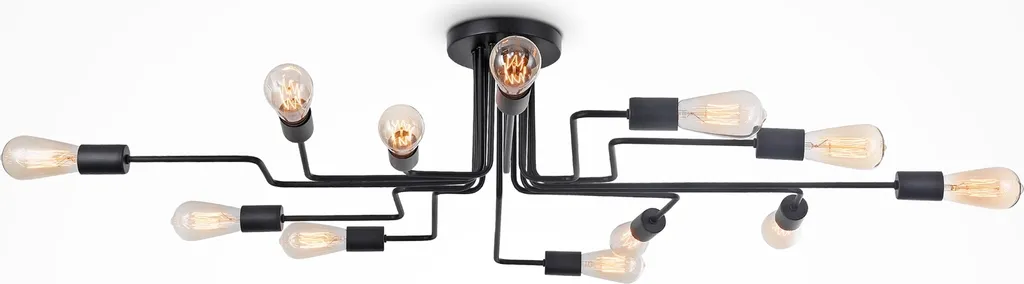 Plafonnier Métal Noir 12 Flammes E27 L 88cm - Lustre Design Industriel