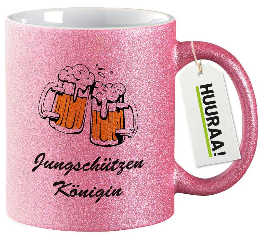 Huuraa Glitzertasse Jungschützenkönigin Schützenfest 330ml Pink Keramik Kaffeebecher Geschenkidee