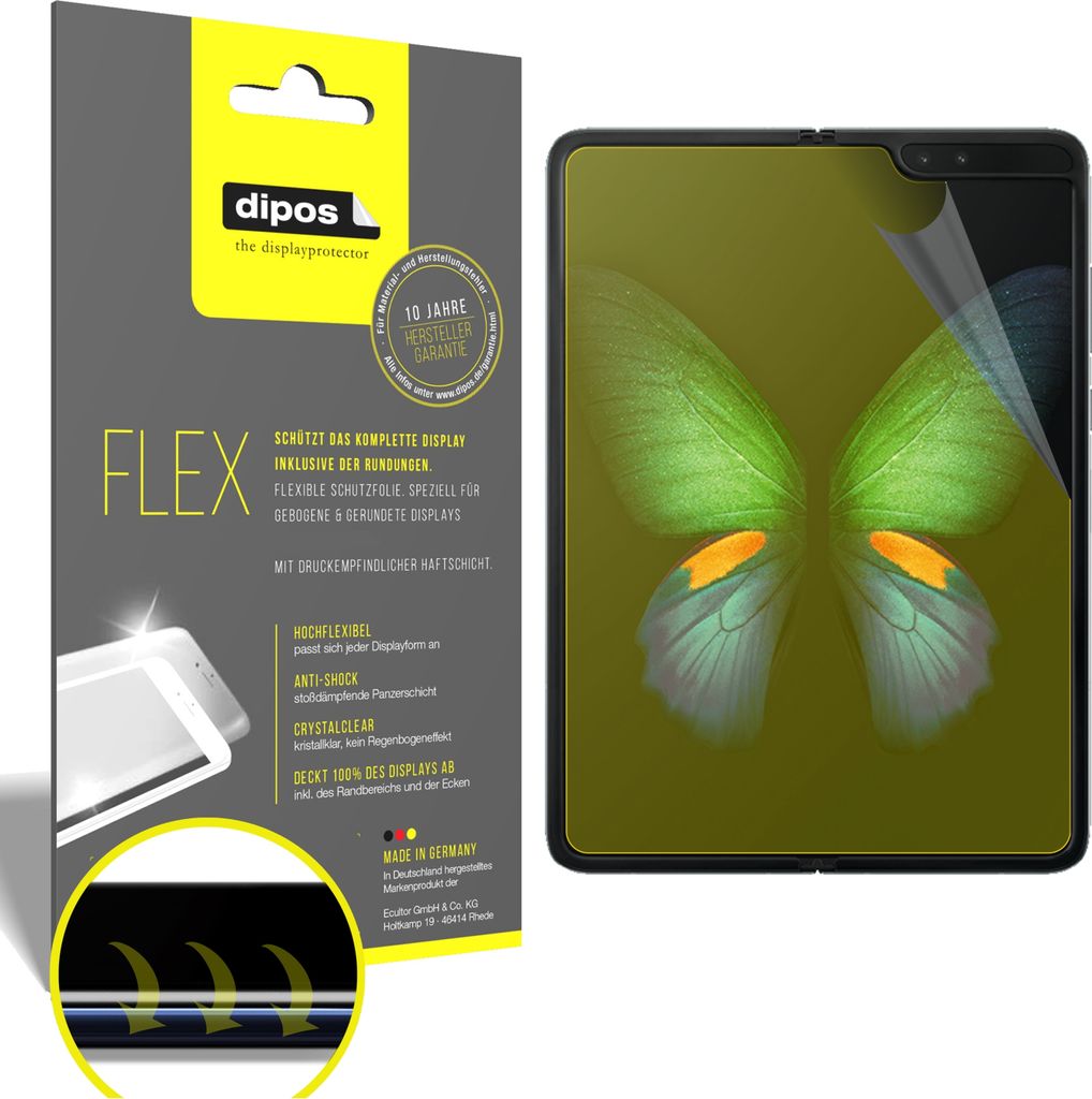 3x Schutzfolie für Samsung Galaxy Fold 5G Folie, 100% Displayabdeckung, dipos Flex