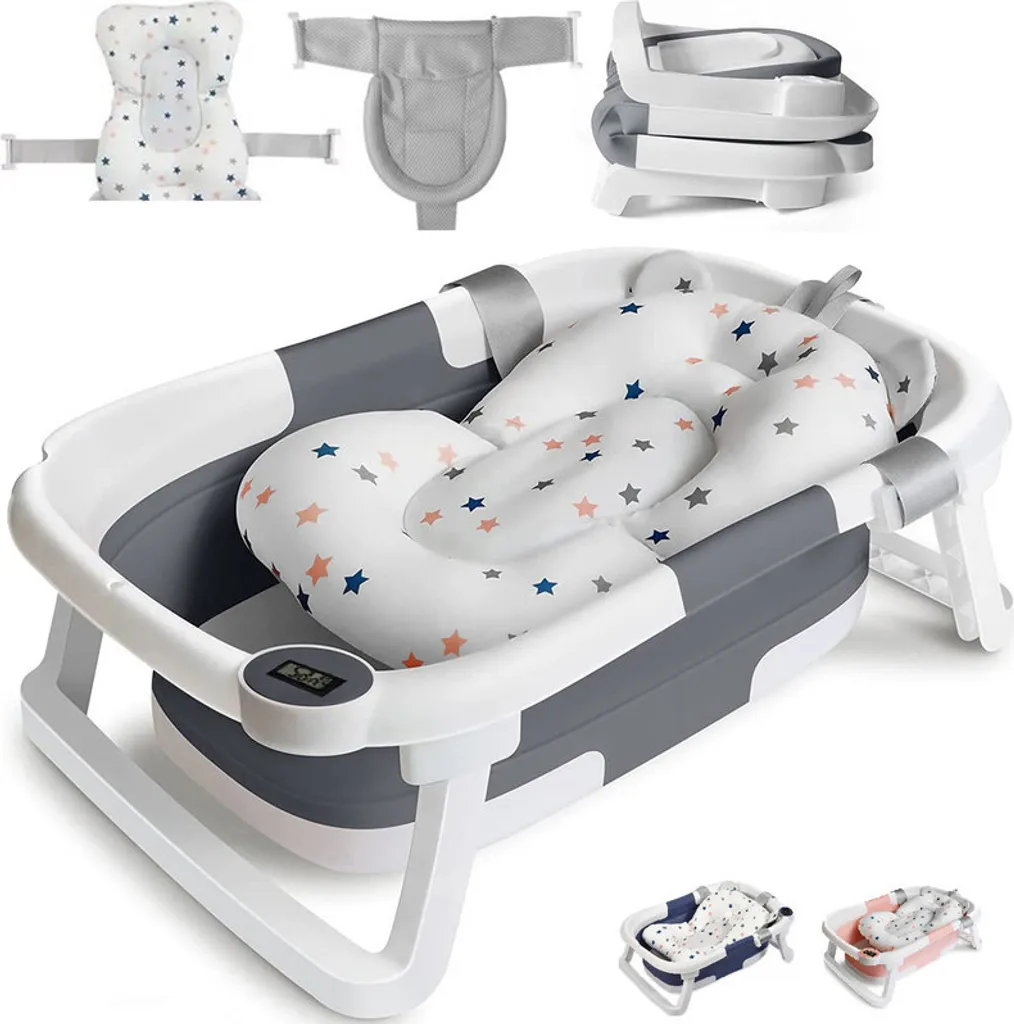 Baignoire bébé gain de place pliable grise pour petite salle de bain