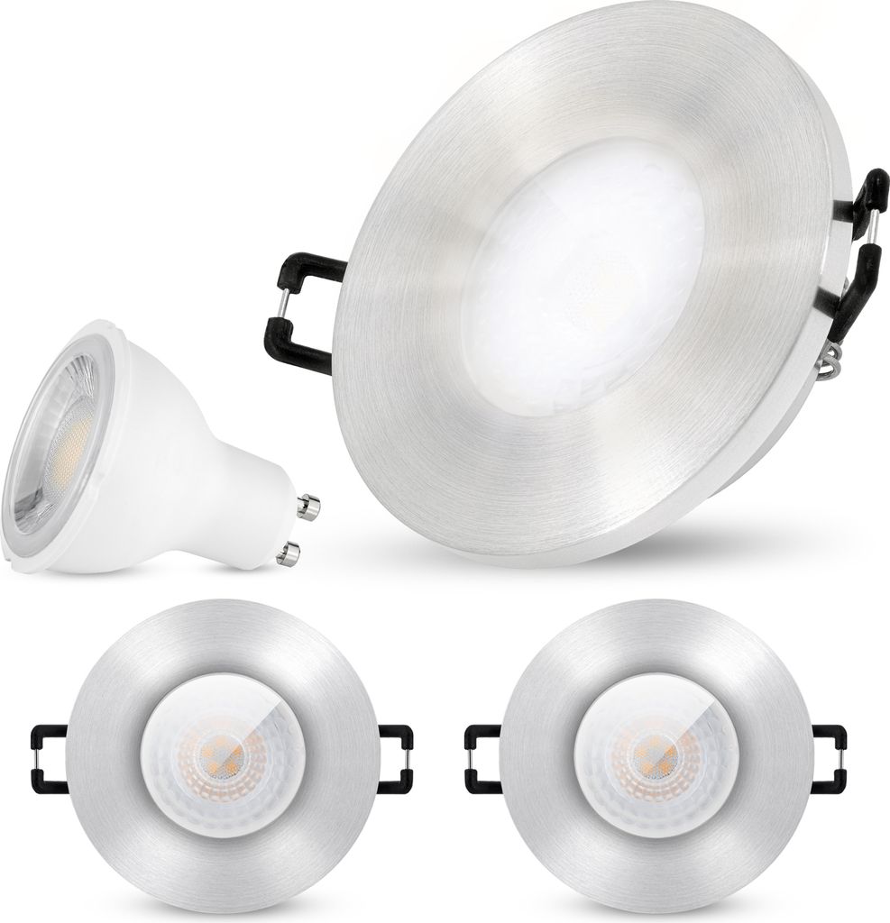 3er Set SSC-LUXon BEDA Einbau Strahler IP65 mit LED GU10 38° Abstrahlwinkel 3W neutralweiß - 230V Einbaustrahler rund gebürstet