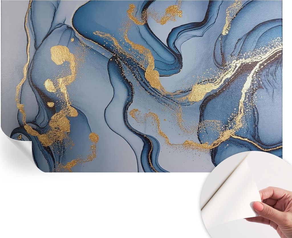 Selbstklebende Wandtapete - Dekorative Tapete für Wohnzimmer - Klebefolie für Wandbilder - Tapetenfolie für Wanddekoration - 416x254 - Blaue Wellen