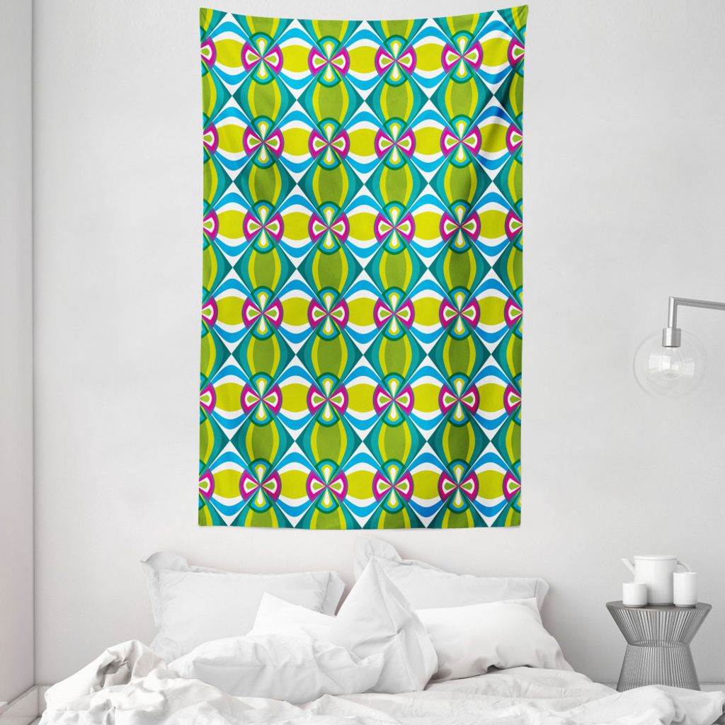 ABAKUHAUS Abstrakt Wandteppich und Tagesdecke, Floral Kurvige Karo aus Weiches Mikrofaser Stoff Waschbar ohne Verblassen Digitaldruck, 140 x 230 cm...