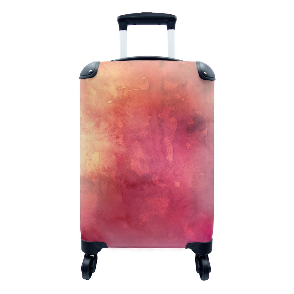 MuchoWow Koffer Handgepäck Trolley Rollkoffer Kleine Reisekoffer mit 4 Rollen - Aquarell - Gelb - Orange - Rot - Cabin Size < 55x40x23 cm & 55x4...