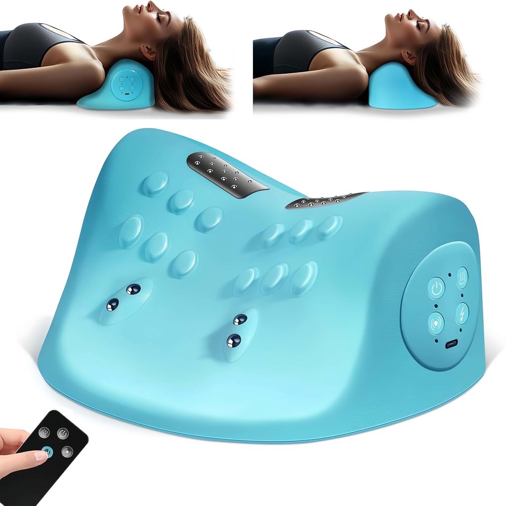 Nackenmassagegerät, Nackenstrecker, tragbare Nackenkissen zur Schmerzlinderung und Muskelentspannung, 3 Modi, Akupressur für den Nacken, Blau