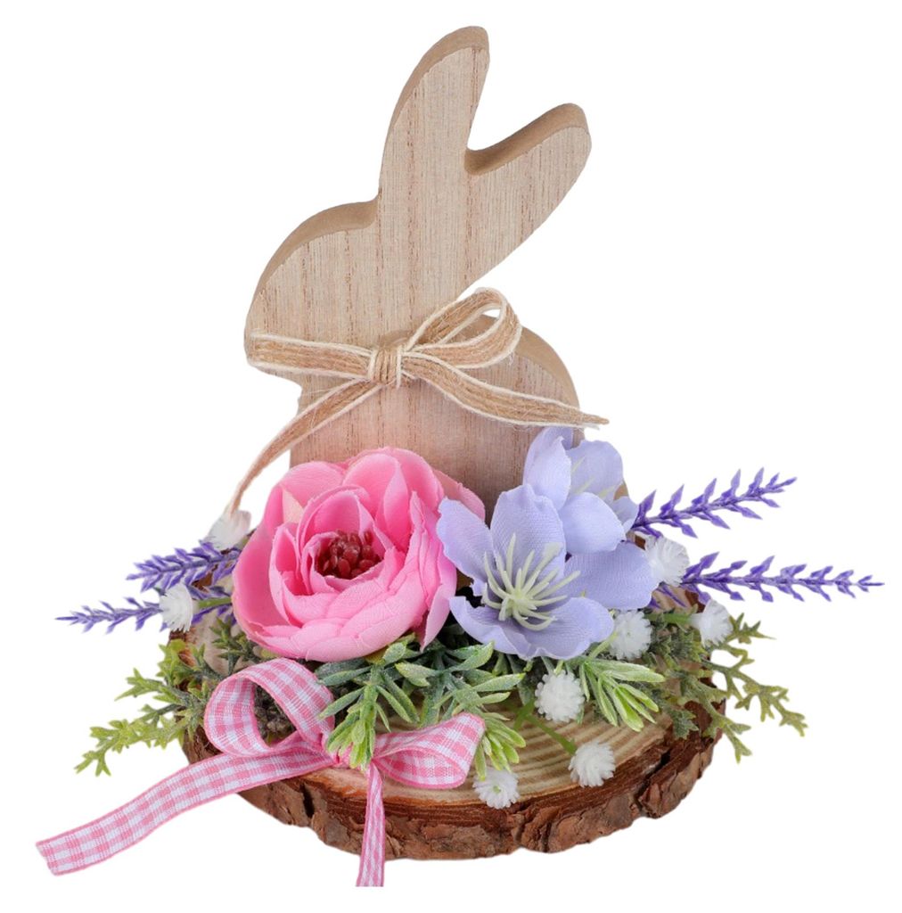 Osterhasen-Holzschild, Tischdekoration mit künstlichen Blumen, Frühlings-Tischdeko für Etageren, Heimdekoration