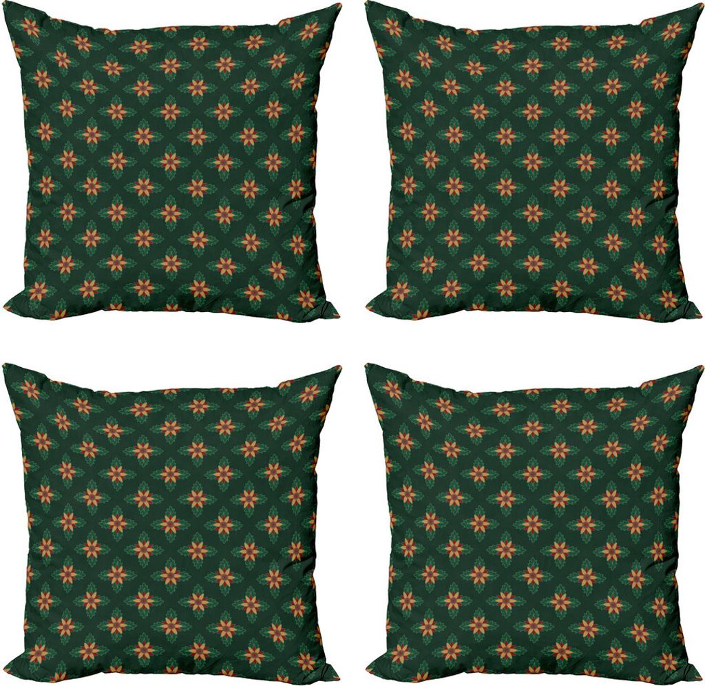 ABAKUHAUS Garten-Kunst Kissenbezug Set (4 Stück), Volle Blumen-Design, Moderner Doppelseitiger Digitaldruck, 50 cm x 50 cm, Aprikose Rubin Dark Green
