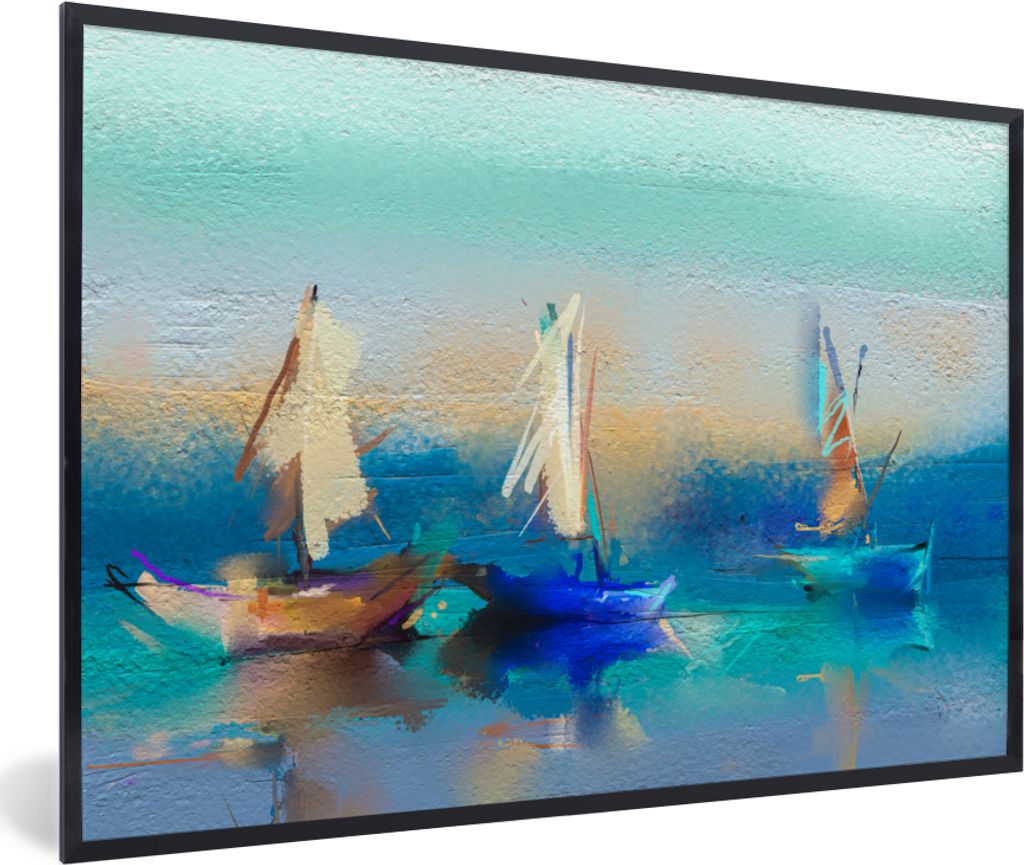 MuchoWow Gerahmtes Poster Gemälde - Ölfarbe - Boot - Abstrakt 90x60 cm - Poster mit Schwarzem Bilderrahmen Wandposter Rahmen Foto Bilder - Foto...
