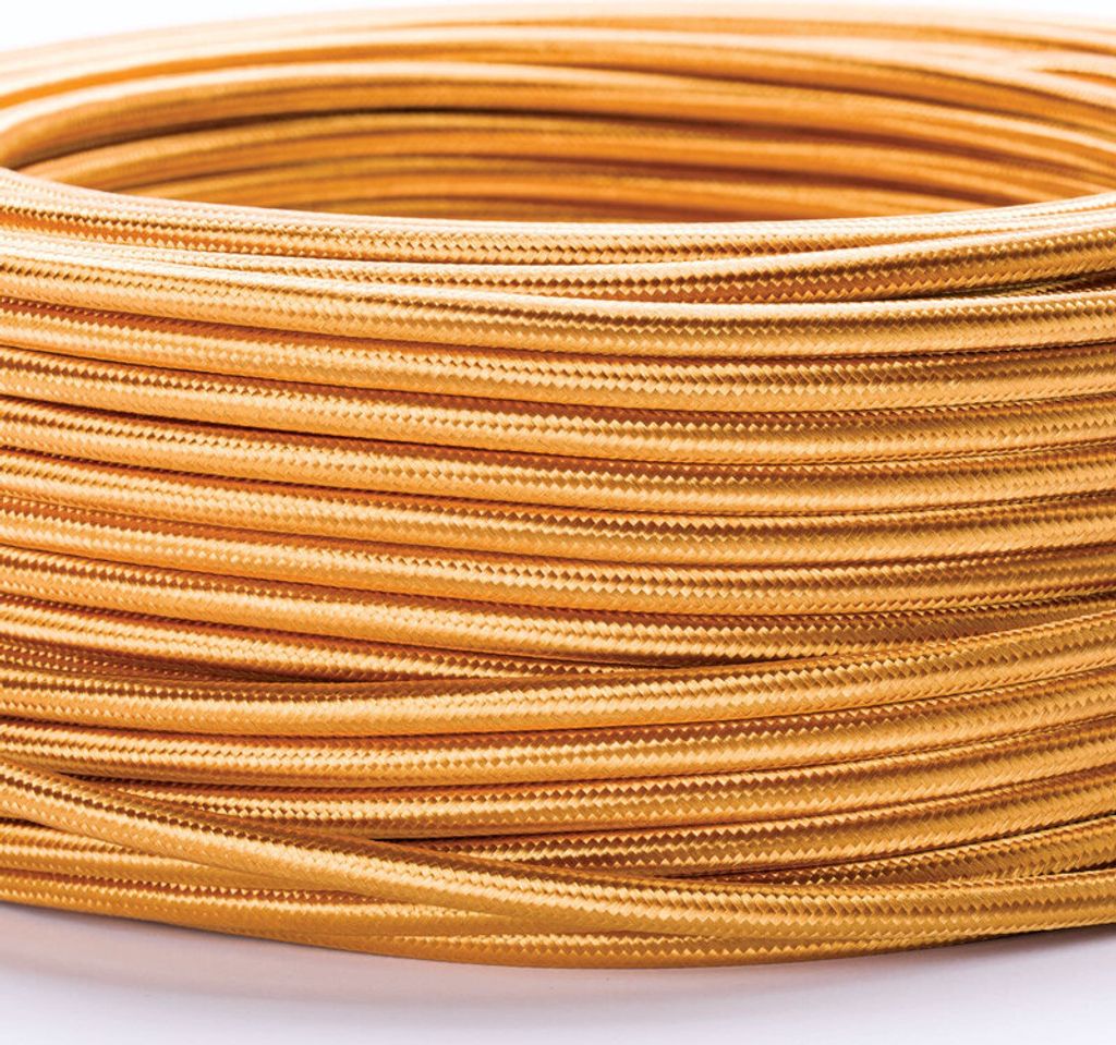 Textilkabel Lampenkabel YML 3-adrig, (3x 0,75mm) Elektrisches Kabel Textil ummantelt mit Erdleiter für Leuchten Lampen, Gold, 5m